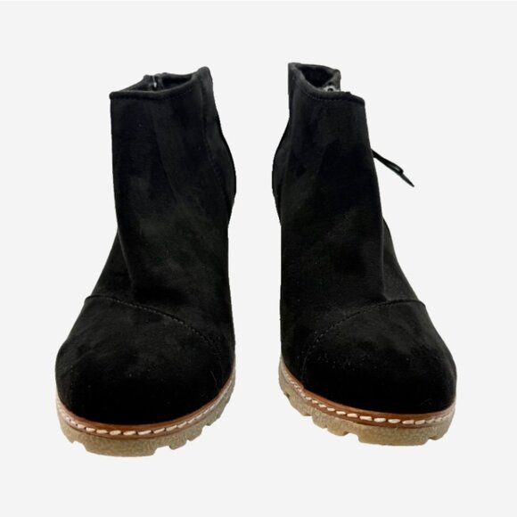 TOMS Avery Black Suede Wedge Ankle Booties Size 10 NWT 3” Heel Casual Shoes - Picture 2 of 10